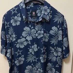 Dallas Cowboys NFL Team Hawaiian Polo Shirt Navy Blue Floral Men's Large